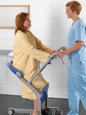 Arjo Sara Stedy Sit to Stand Lift in Bathroom Arjo Sara Stedy Lift