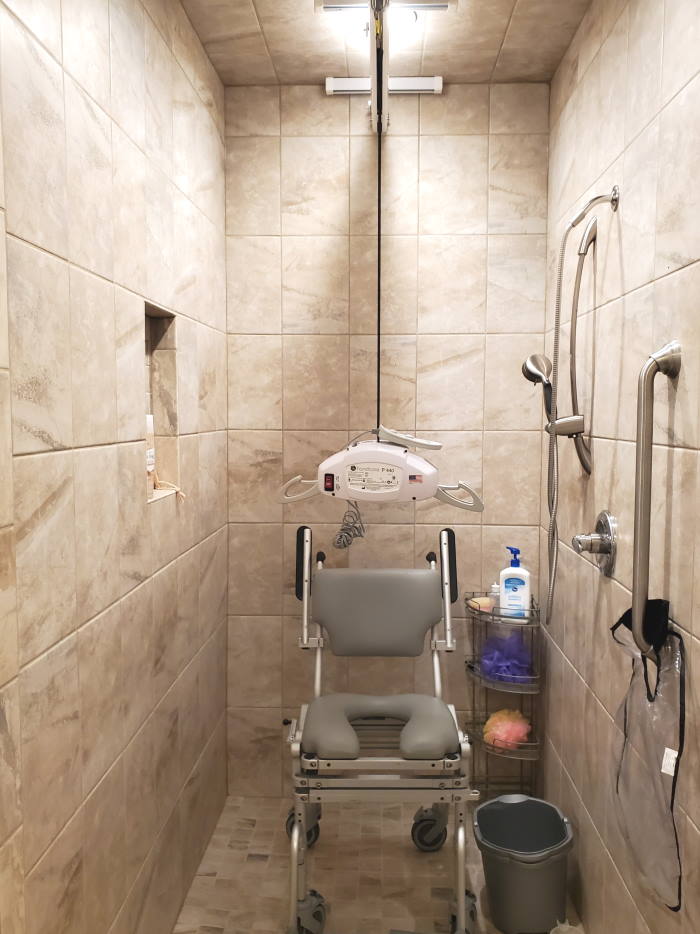 Menominee Falls, WI ceiling transfer lift project 2020 ceiling lift in bathroom