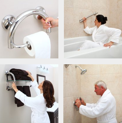 Grabcessories Functional Grab Bars: Toilet Paper Holder, Curved, Towel Bar Shelf, Shower Handle Ring