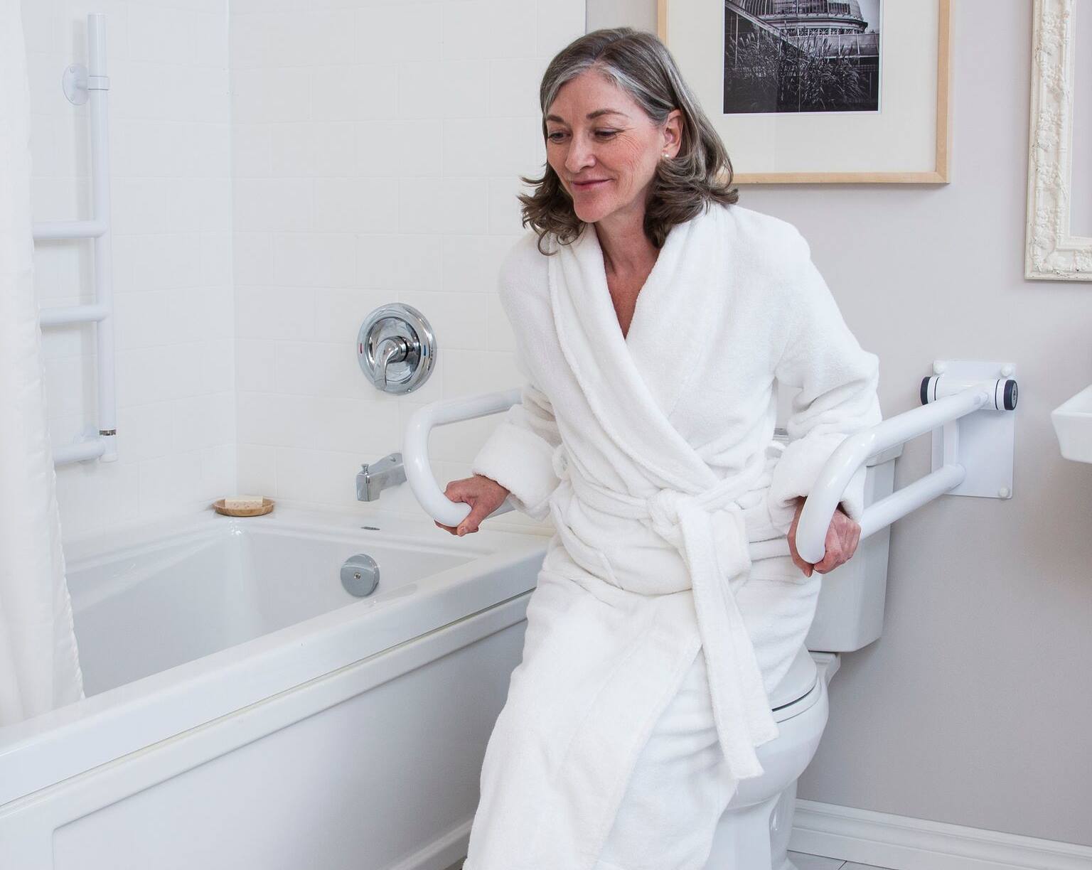 Flip Up Railing for Bathroom Safety