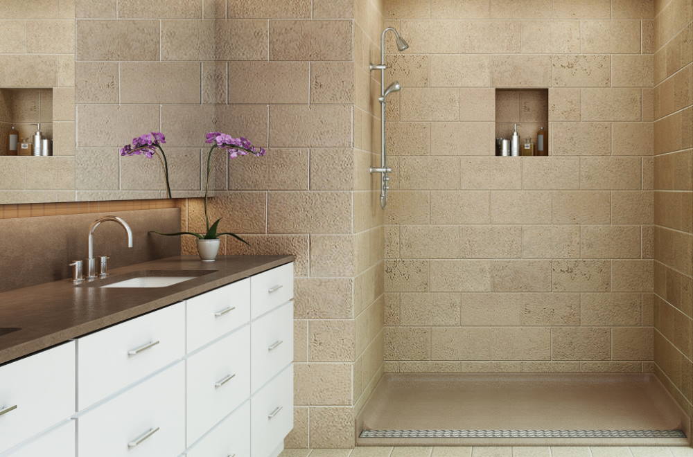 acrylic shower surround – barrier free trench drain Milwaukee web Trench Drains provide a lower threshold for roll-in shower management, installed by BILD